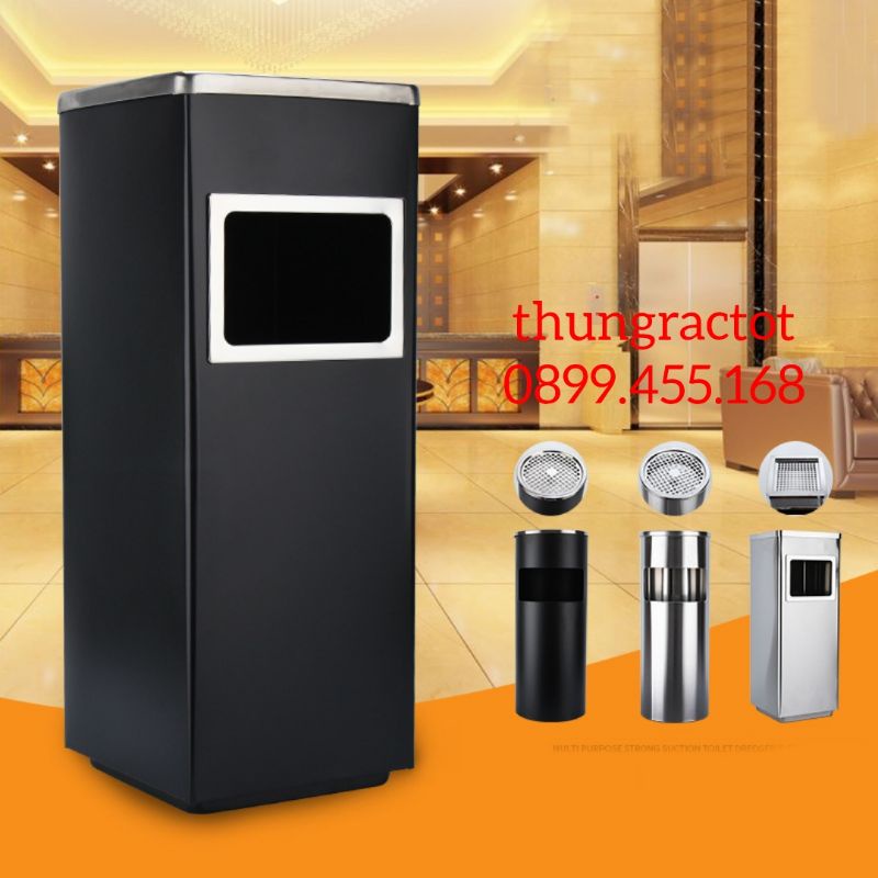 Thùng rác inox gạt tàn vuông, thùng rác inox gạt tàn thuốc lá nhỏ gọn giá rẻ