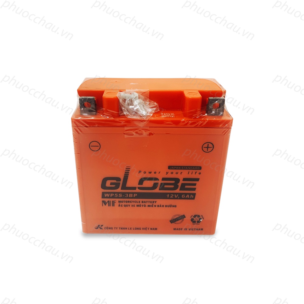 [Mã LIFEAU5SALE giảm 20k đơn 50k] Bình ắc quy Globe WP5S-3BP 12V 6Ah dành cho xe Dream, Wave, Viva, Jupiter, Sirius