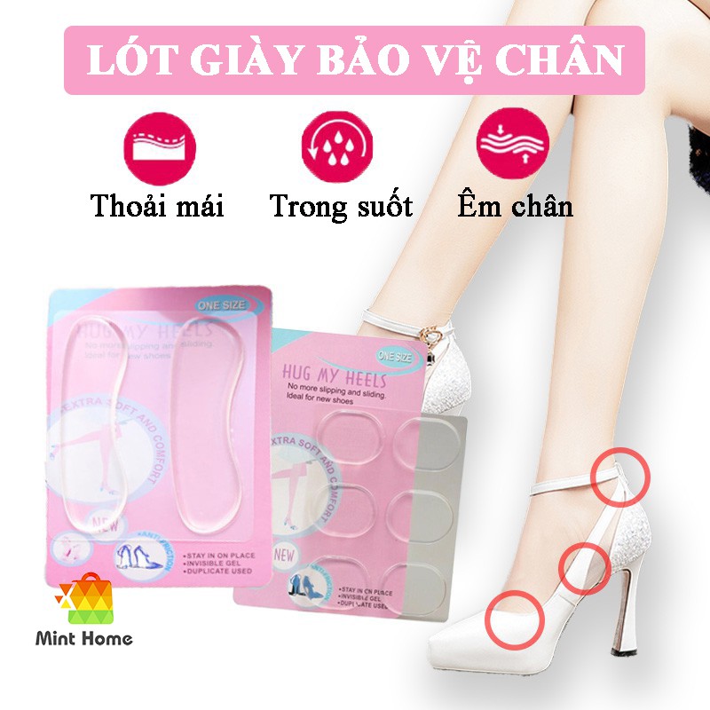 Miếng lót gót giày silicon cho giày cao gót nữ, thể thao nam, chống rộng, đau chân, bảo vệ gót chân, tăng size (bộ 2)