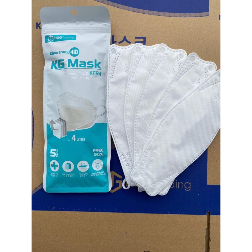 Khẩu trang KF94 mask Hàn Quốc,1 gói 5 chiếc,form 3D 4 lớp kháng khuẩn,cao cấp