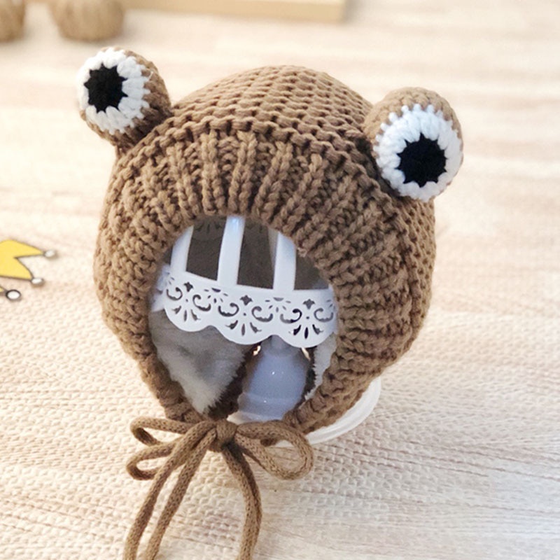 Mũ Beanie Dày Dặn Giữ Ấm Tai Hình Ếch Dễ Thương Cho Bé
