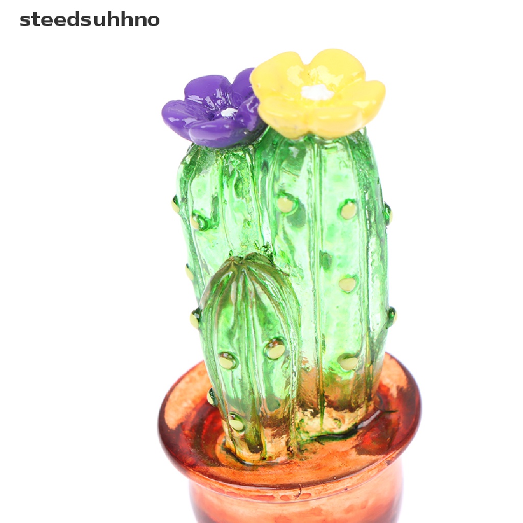 Phụ kiện trang trí hình cây xương rồng mini bằng thủy tinh xinh xắn