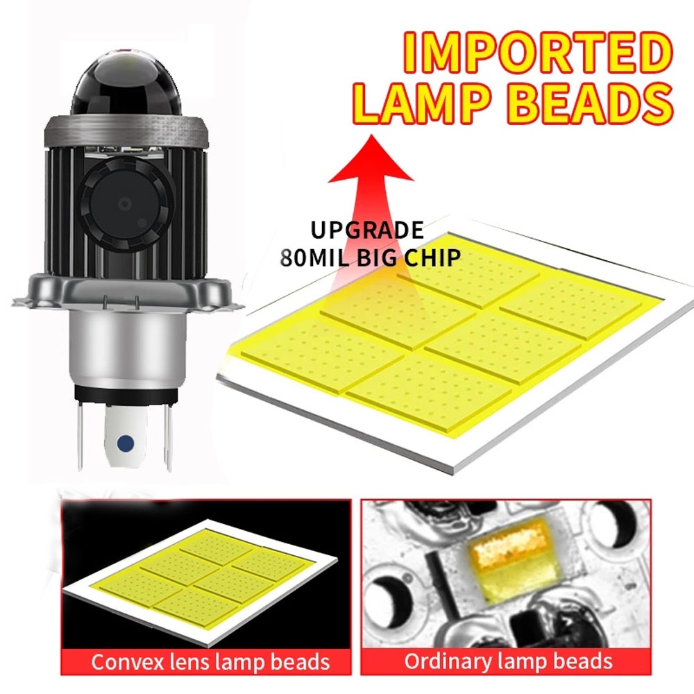 Đèn pha LED H4 H6 BA20d AC DC12V-80V 8000LM hai màu trắng và vàng siêu sáng gắn quạt cho xe máy