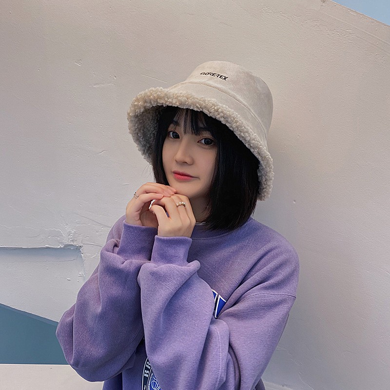 Nón Vải Bucket Phối Viền Lông Cừu Goretex Korea Style