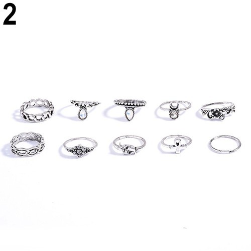 Bộ 10 nhẫn kiểu có đính hạt siêu độc đáo đầy cá tính cho nữ