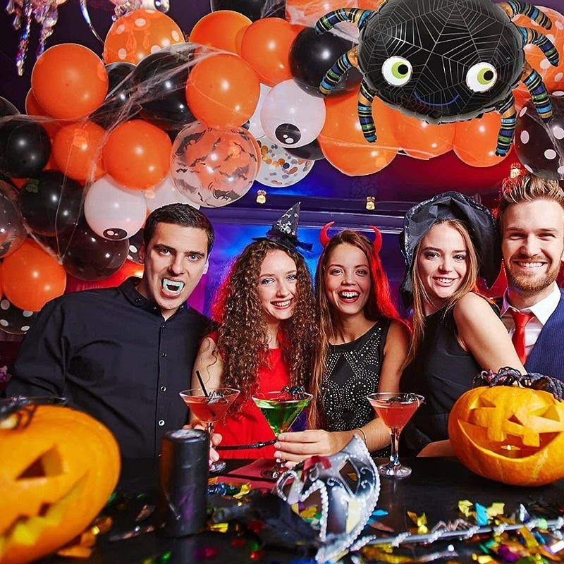 Bộ Bong Bóng Cao Su Nhôm Chủ Đề Nhện / Dơi Trang Trí Tường Tiệc Halloween