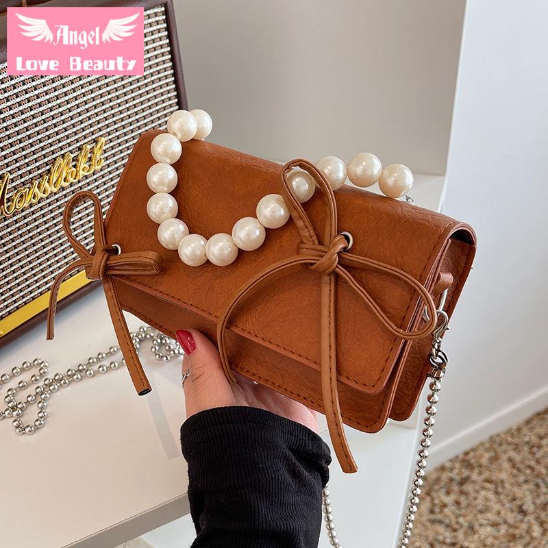 Thiên Thần~Hàng Có Sẵn] Túi Xách Đeo Vai Cỡ Nhỏ Phối Dây Xích Ngọc Trai Phong Cách Hàn Quốc 2022 Chất Lượng Cao Thiết Kế Thời Trang Cho Nữ