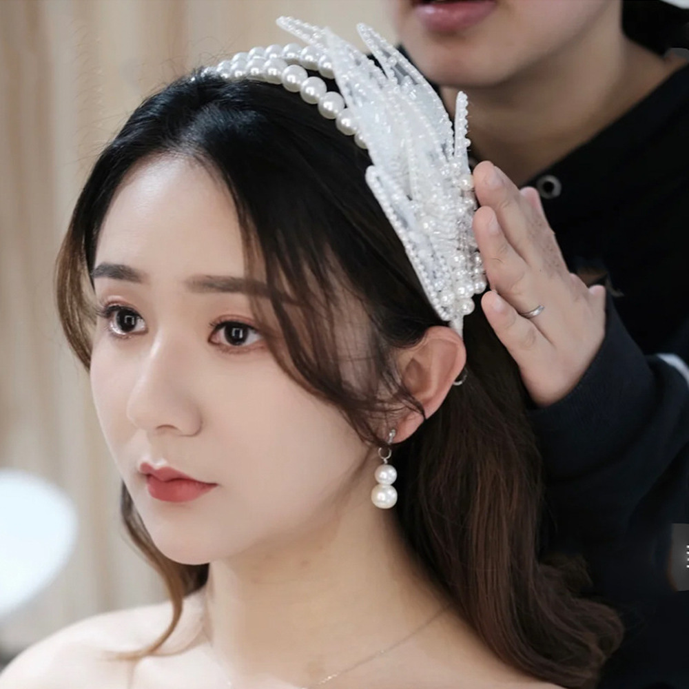 Băng đô hình lá đính pha lê ngọc trai nhân tạo thời trang cho cô dâu