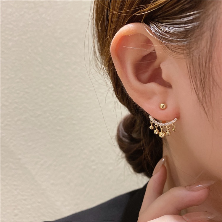 Bông Tai Xỏ Hạt Kim Cương Lấp Lánh Phong Cách Hàn Quốc Cổ Điển Dành Cho Nữ