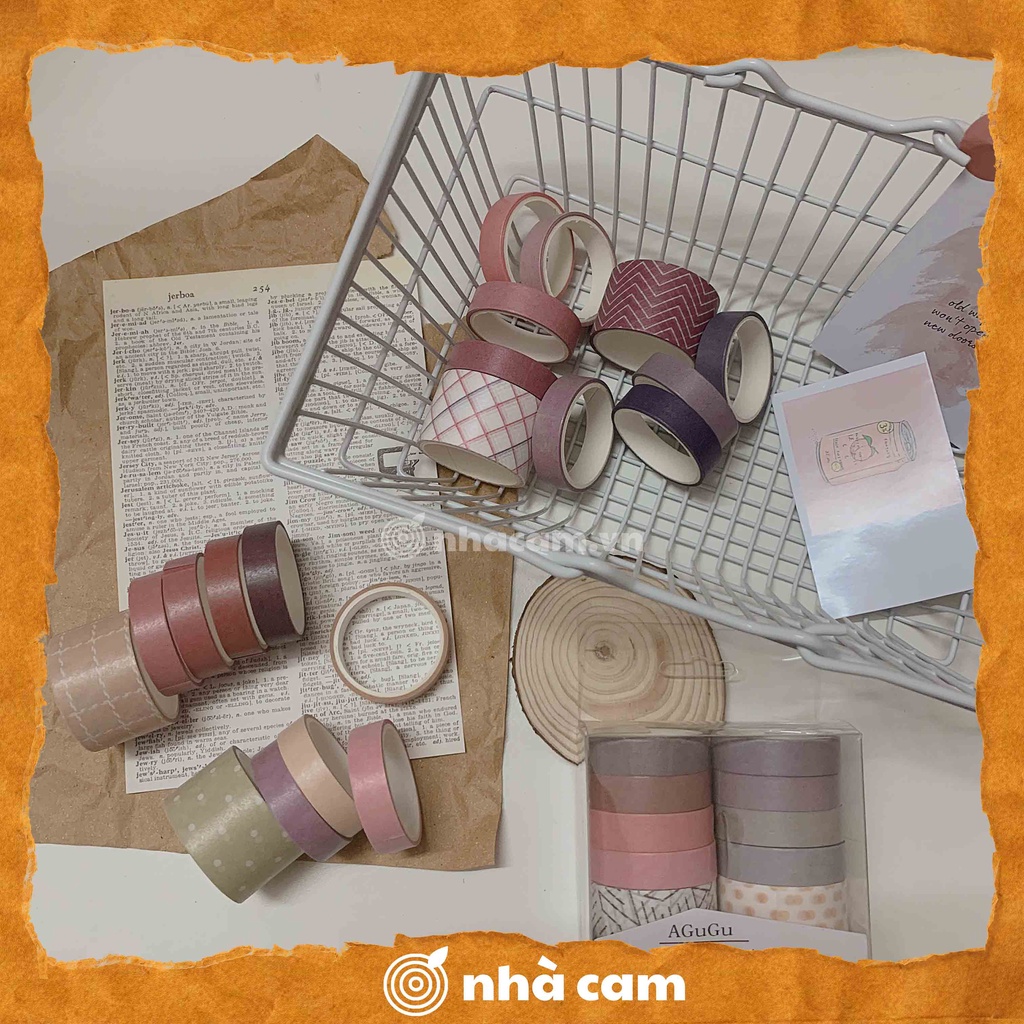 Set 10 Cuộn Washi Tape Vintage Trang Trí Bullet Journal Nhà Cam