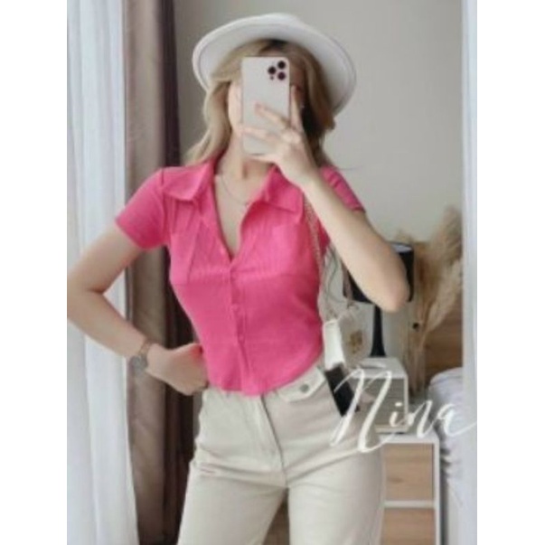 Áo sơ mi cổ bẻ tay ngắn phối 2 túi vải THUN Co giãn A15