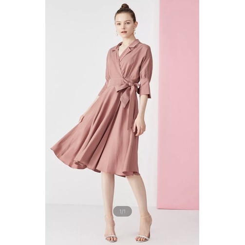 Đầm cổ bẻ xẻ tà thắt nơ VERO MODA