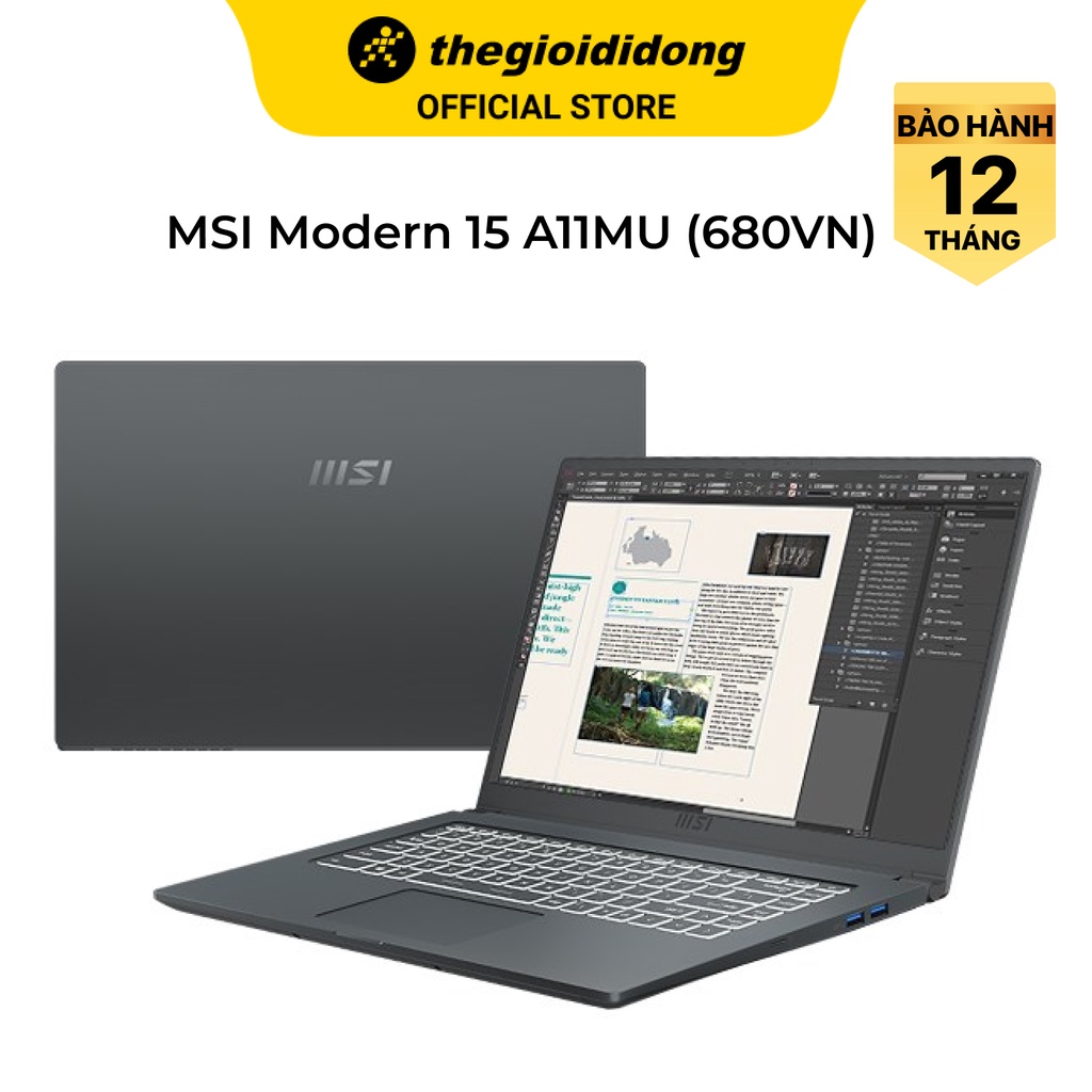 Laptop MSI Modern 15 A11MU i5 1155G7/8GB/512GB/15.6"F/Túi/Chuột/Win10//Xám - Hàng chính hãng