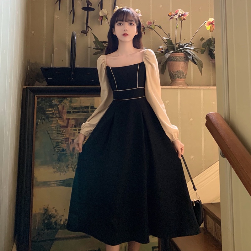 Đầm Midi Hàn Quốc Phong Cách Retro Sang Trọng