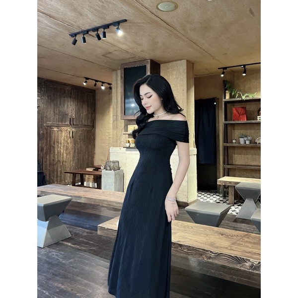 Đầm trễ vai tay ngắn gân sóng dự tiệc sang chảnh BT186 Venus