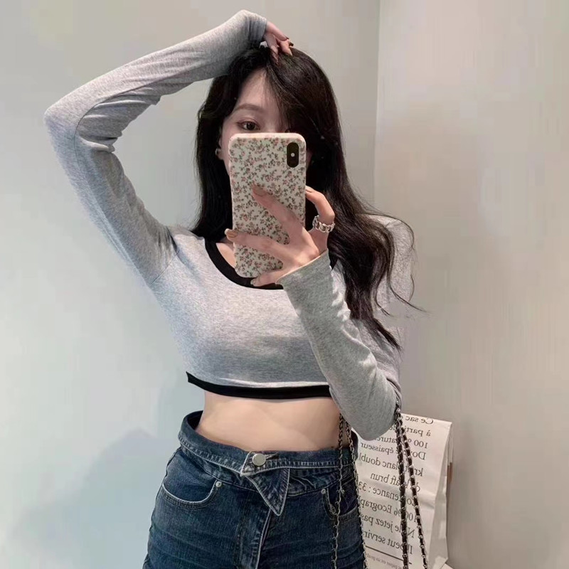 SUXI Áo Thun Dài Tay Cổ Chữ U Gợi Cảm Cho Nữ