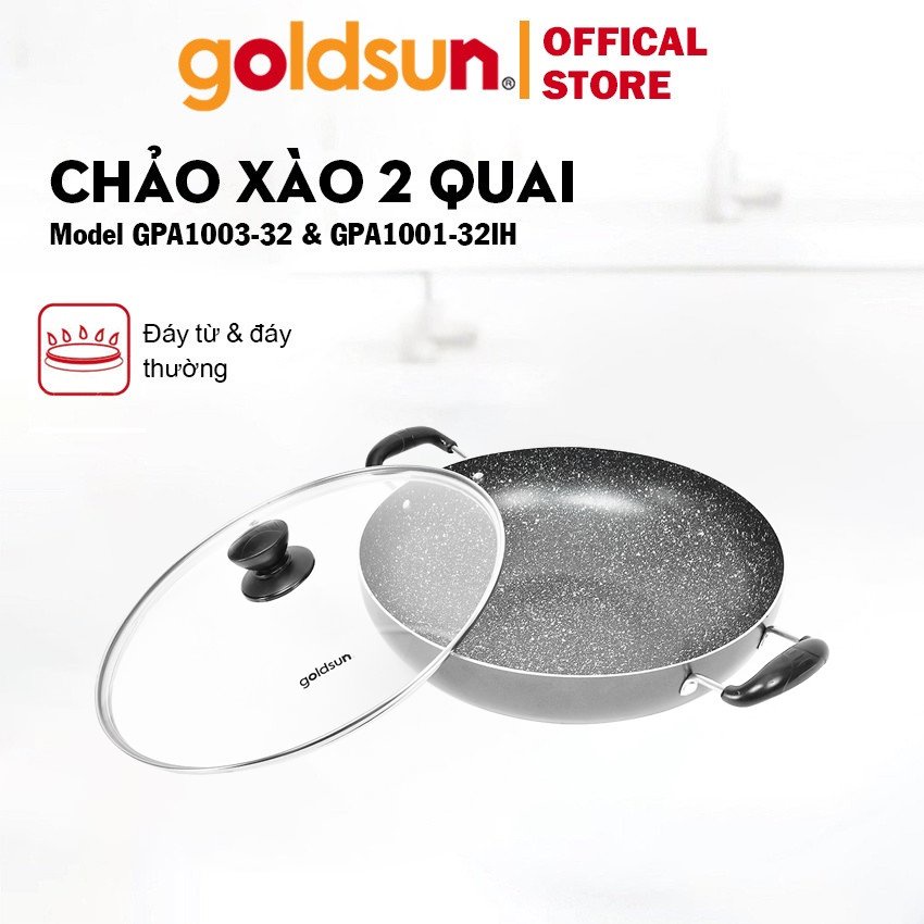 Chảo xào chống dính 2 quai Goldsun GPA100 | 32cm, dùng được trên bếp từ