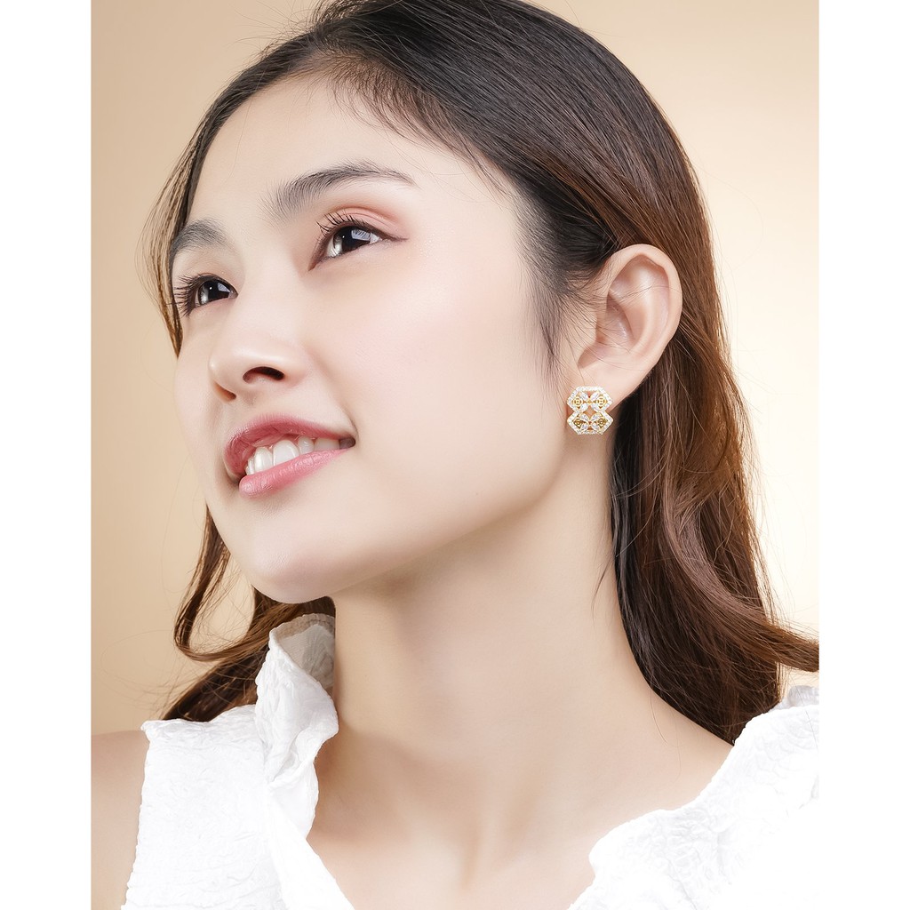 Bông tai nữ UHA mạ vàng 18K , đính kim cương nhân tạo B1090139-95