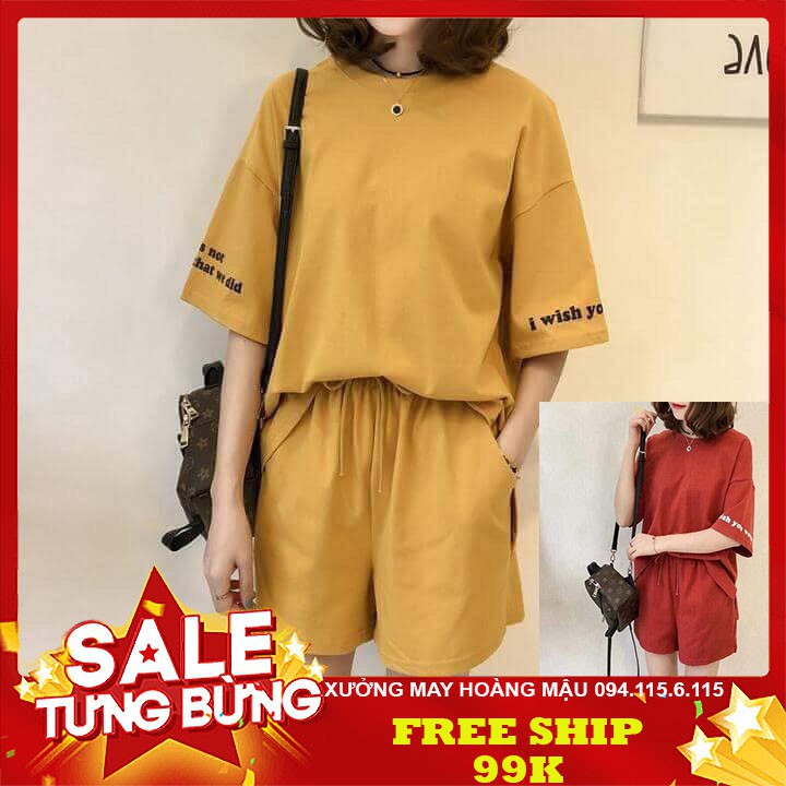 FREESHIP ĐƠN 99K_Freeship 99k Bộ nữ in tay I wish freesize 60kg đổ lại