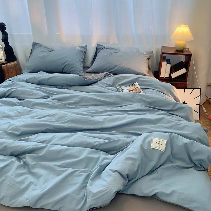 Bộ chăn ga và vỏ gối cotton tc basic Mùa Decor - Màu xanh rêu phối beige và các màu khác