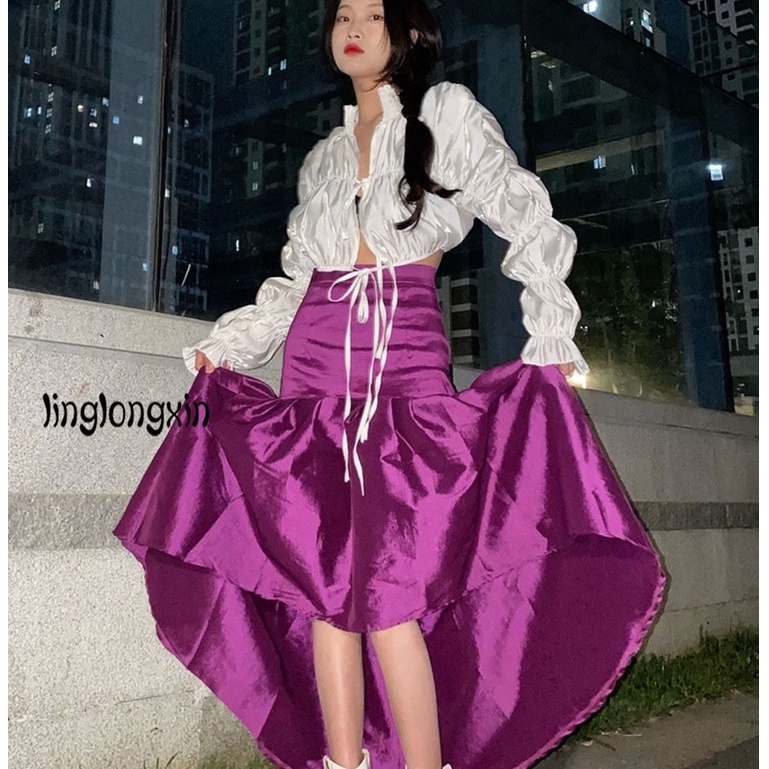 Áo Croptop Tay Phồng Khoét Lỗ Phong Cách Cổ Điển Gợi Cảm Y2K