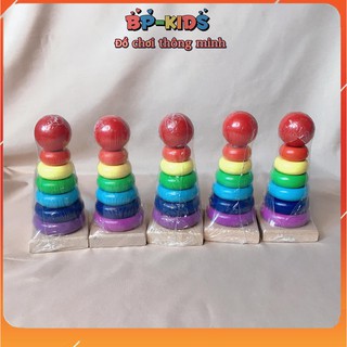 Đồ chơi Tháp cầu vồng mini bằng gỗ-Tháp Xếp Chồng 7 Màu Mini Loai 1