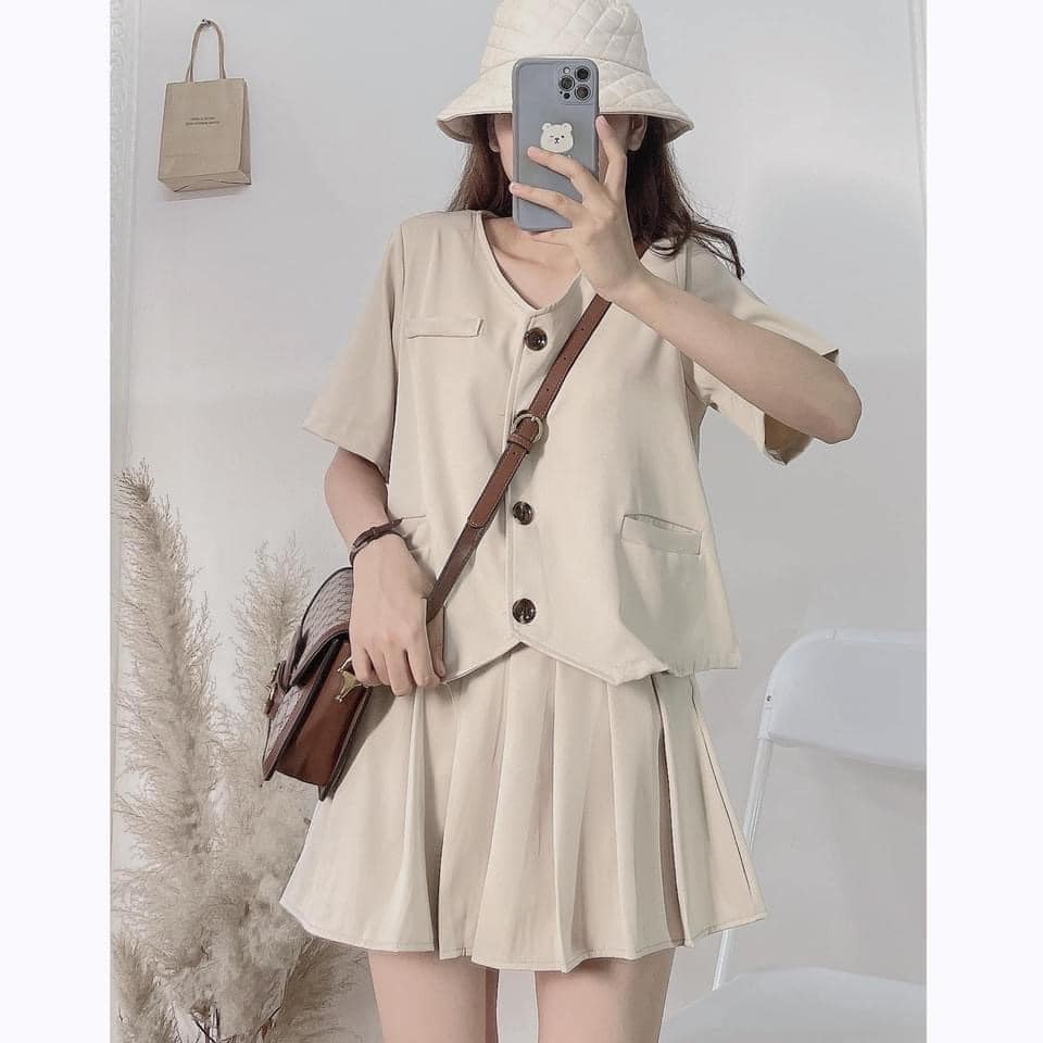 SET ÁO CỘC TAY + CHÂN VÁY XẾP LY