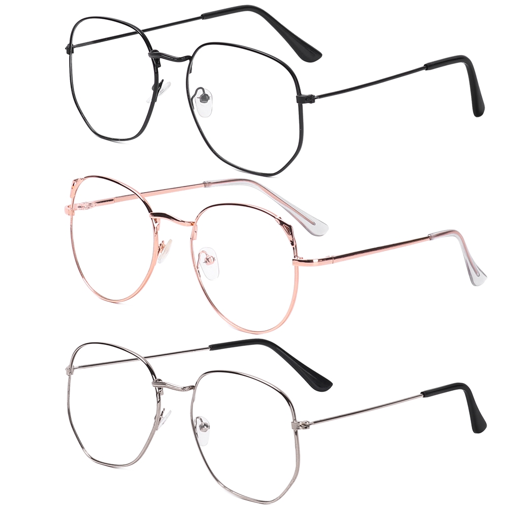 YVETTE Portable Vintage Vision Care Oversized Spectacles Metal Glasses