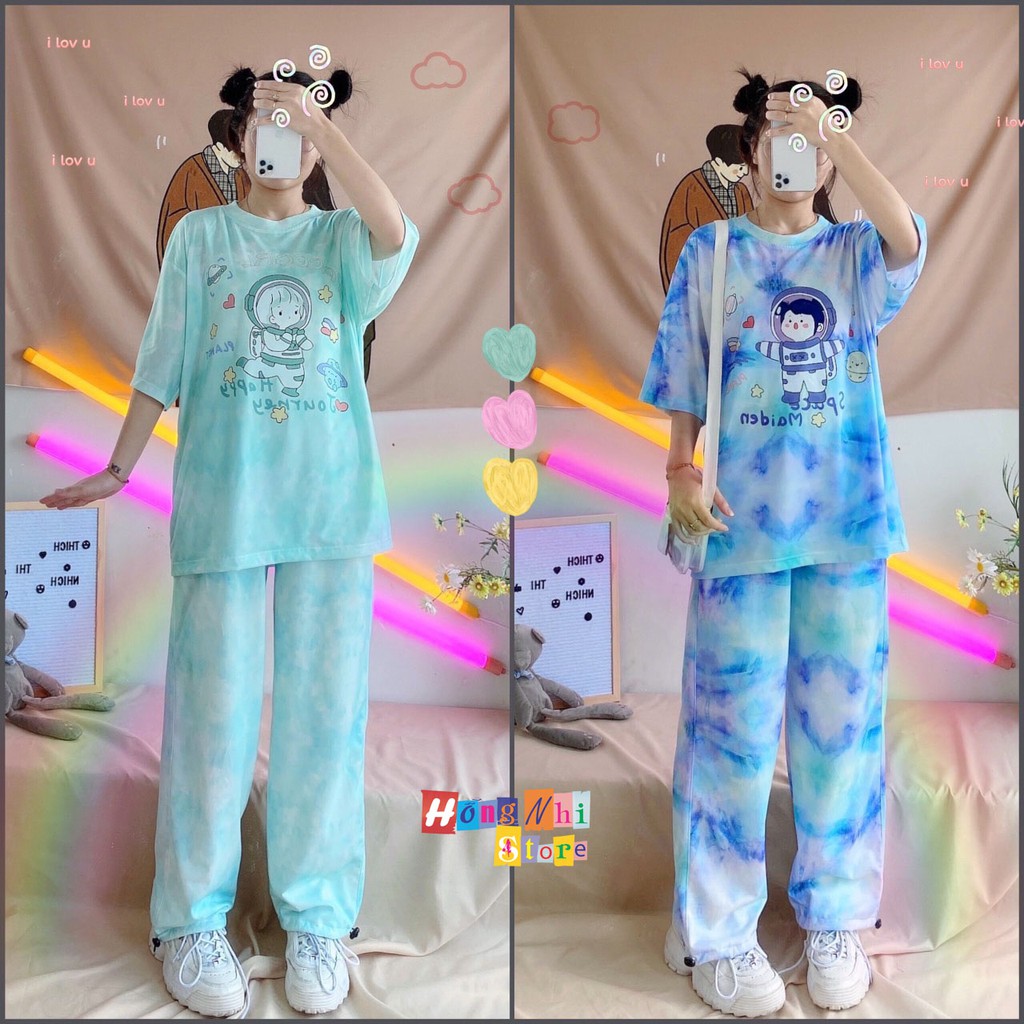 Set Bộ Áo Thun Tie Tee Tay Lỡ Loang Màu Kèm Quần Jogger Thun Dài Dây Rút Cao Cấp - MM
