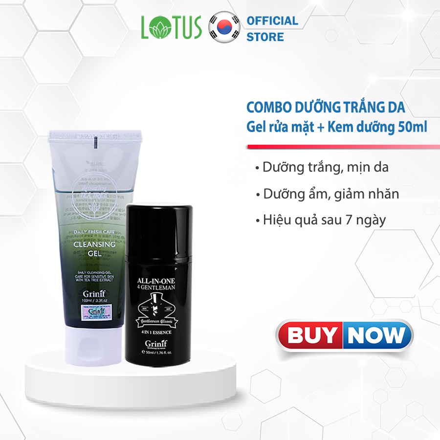 Bộ dưỡng trắng cho Nam giới Grinif All In One 4 Gentleman 50ml và Gel rửa mặt da dầu Grinif TeaTree 100ml