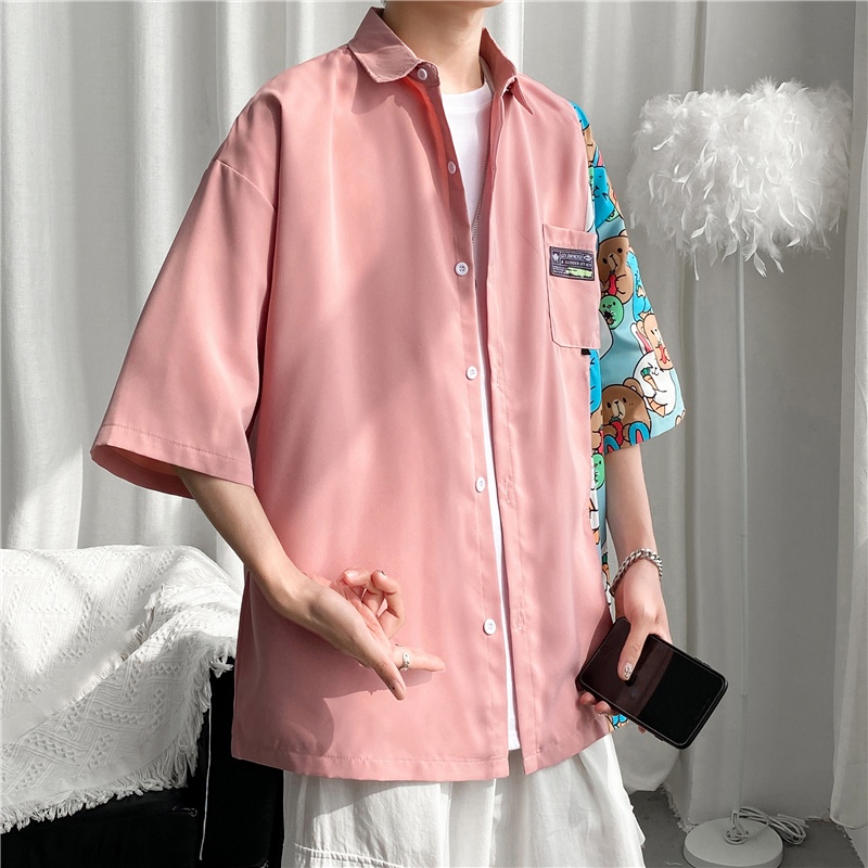 Áo Sơ Mi Tay Ngắn In Họa Tiết Hoạt Hình Phong Cách Hàn Quốc Cho Nam