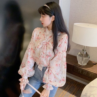 Áo Voan Hoa Tay Dài Thời Trang Thanh Lịch Đáng Yêu Cho Nữ Kiểu Hàn Quốc 2020