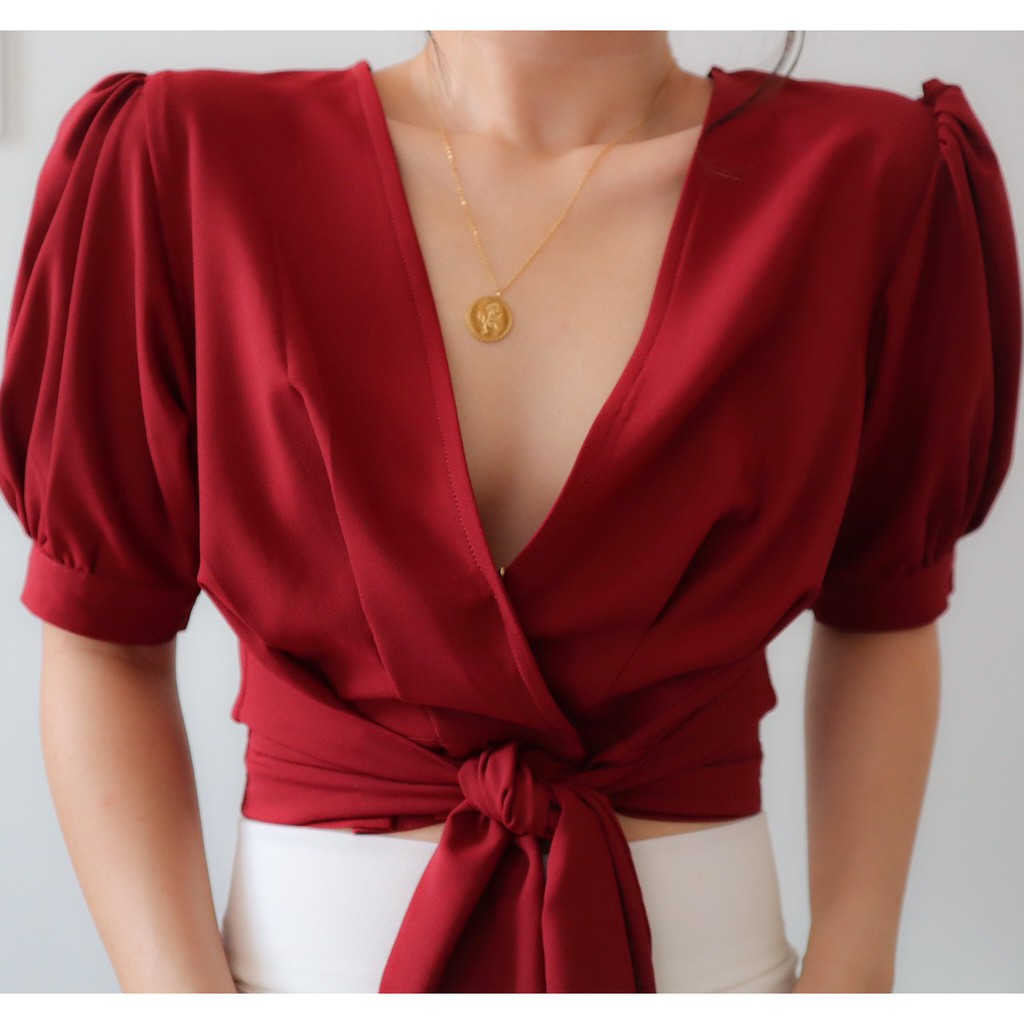 Áo croptop kiểu tay phồng - Đỏ