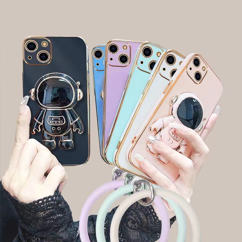 Ốp Điện Thoại Dẻo Họa Tiết Phi Hành Gia Kèm Giá Đỡ & Vòng Đeo Tay Cho OPPO Reno 8 8z 7 Pro 7z 5G 6 4G 5 5f 6