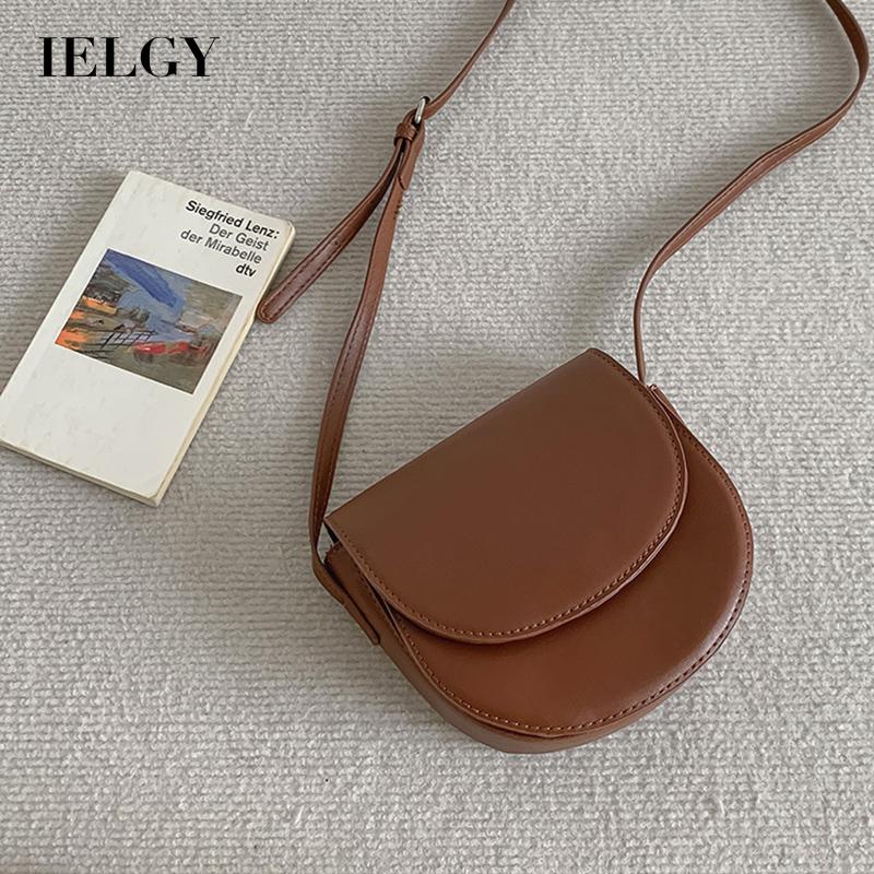 Ielgy Túi Đeo Chéo Màu Trơn Đơn Giản Phong Cách Retro Hàn Quốc Cho Nữ