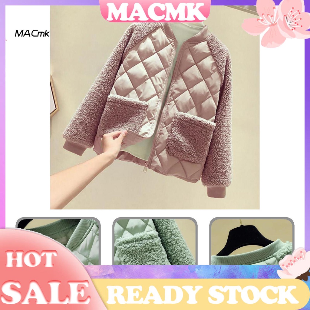 <COD>Áo khoác chần bông dáng ngắn màu sắc thu đông có túi hàng ngày