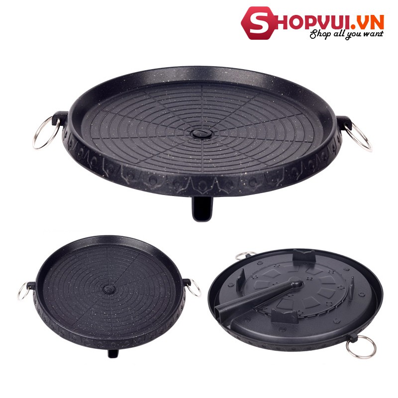 Chảo nướng thịt BBQ 32cm, dùng bếp than hoa, than củi, bếp cồn, bếp ga