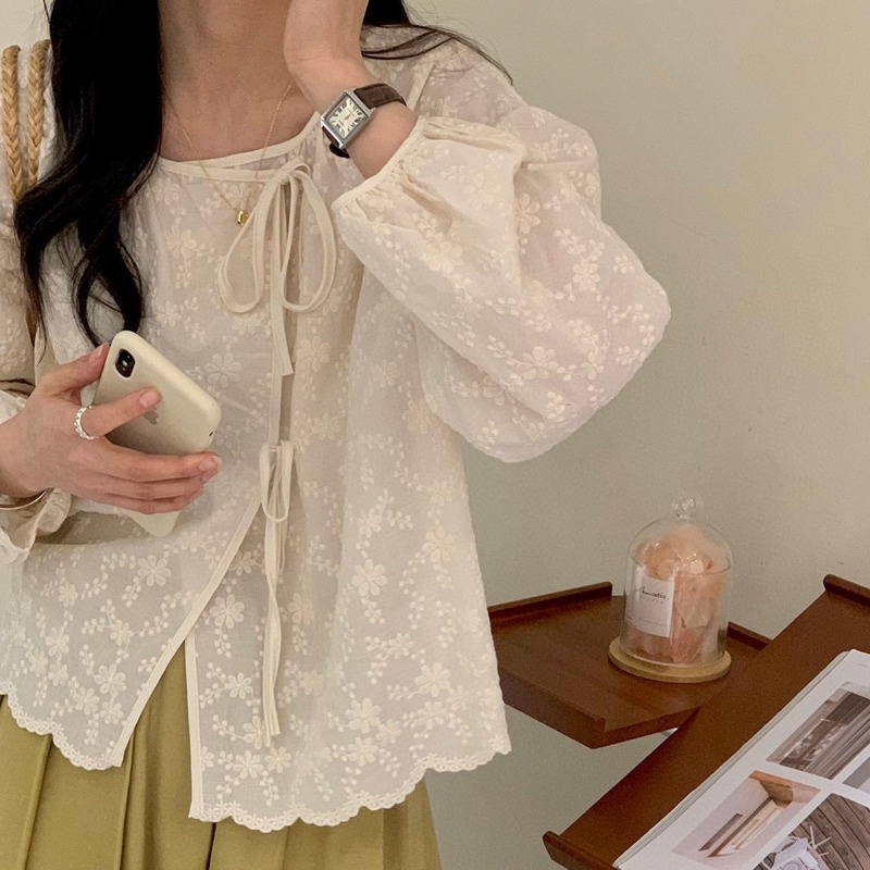 Áo Sơ Mi Đan Móc Mỏng Màu Trơn Thời Trang Xuân Thu Hàn Quốc Mới