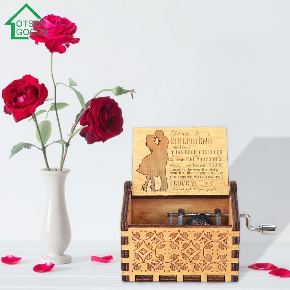 [LOTSOFGOODS] Retro Hand Cranked Wood Music Box for Party Xmas Gift Ornament