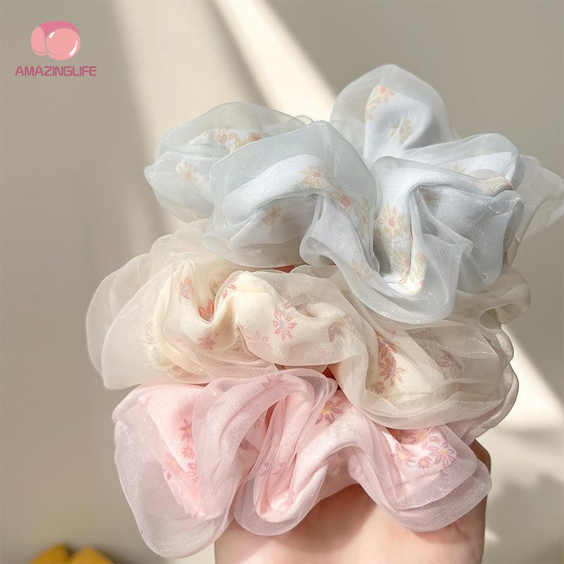 Dây Cột Tóc Scrunchies / Dây Buộc Tóc Cao Su Co Giãn Phối Lưới Cỡ Lớn Phong Cách Hàn Quốc Thời Trang Cho Nữ