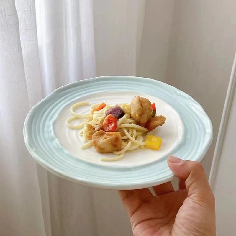 Đĩa sứ 2 màu pastel dĩa ăn đồ ngọt, hoa quả, đĩa sứ decor hồng vàng xanh