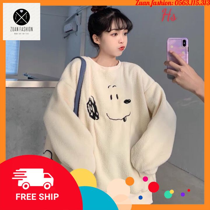 Áo Nỉ Lông Nữ In Hình Dáng Rộng Dài Tay dưới 75kg FREE SHIP Chất Liệu Lông Dày Dặn Mặc Vô Cùng Thoải Mái | BigBuy360 - bigbuy360.vn