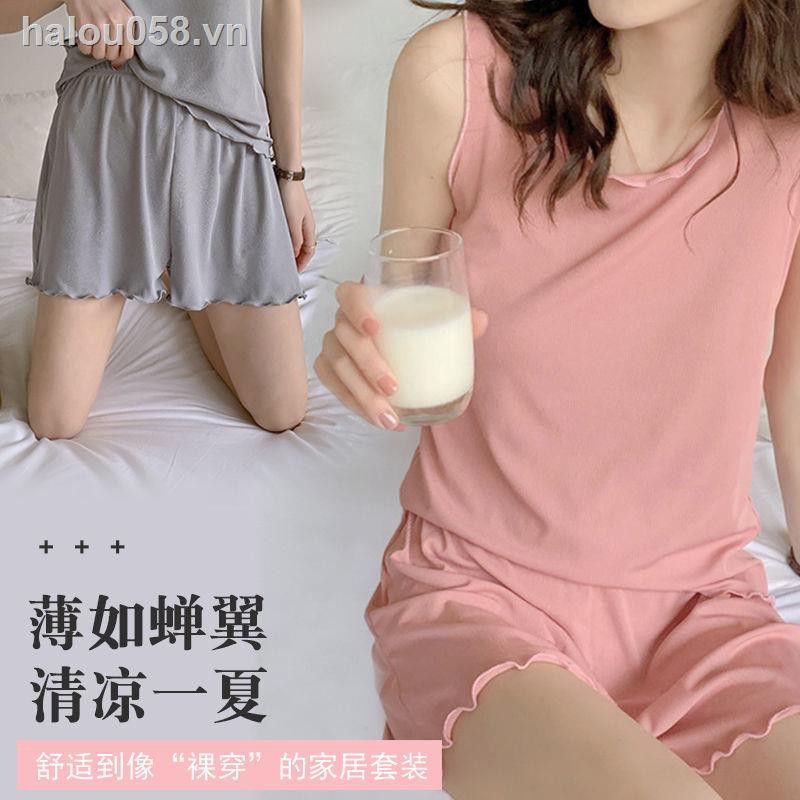 ❧☼☢✿Ready stock✿  Net red ice silk pajamas ladies short-sleeved shorts suit summer thin home service vest cool Can be worn outside in summer