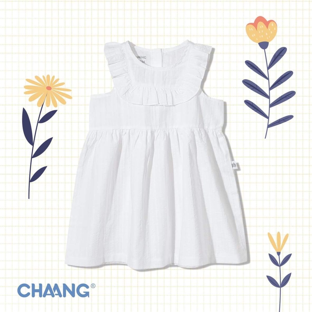 Chaang váy cotton cánh tiên, váy cổ bèo summer trắng cho bé gái