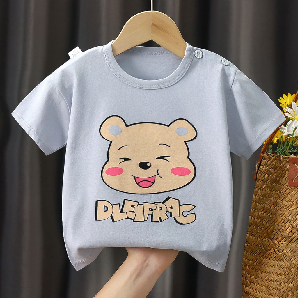 Áo Thun Cotton Cổ Tròn Tay Ngắn Họa Tiết Kẻ Sọc Dễ Thương Thời Trang Mùa Hè Cho Bé
