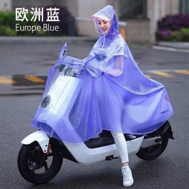 Áo mưa chấm bi 2 đầu hàng to, đẹp có kính che mặt người ngồi trước
