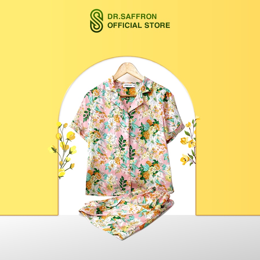 JAPAN SILK - Bộ đùi pijama lụa Nhật họa tiết hoa ly nền hồng xinh dịu dàng