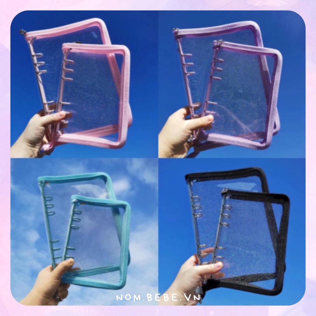 Sổ binder đựng ảnh Sz A5 viền vải kéo khoá lấp lánh