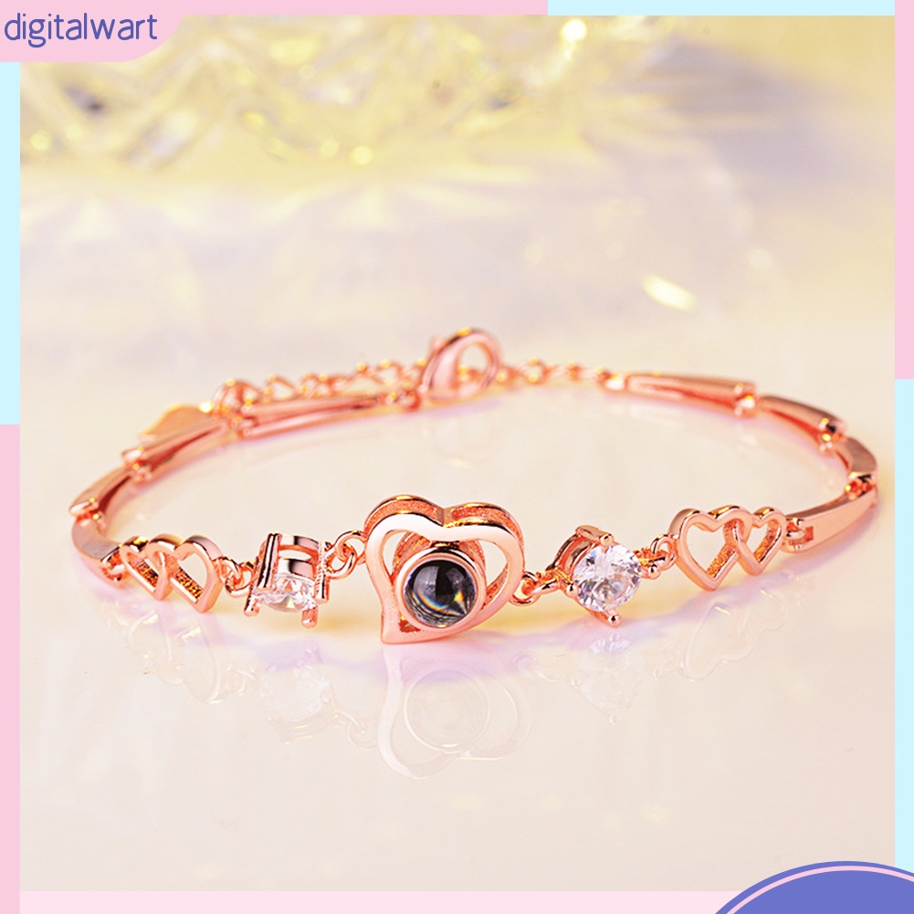 Vòng tay kim loại mặt trái tim khắc chữ I Love You