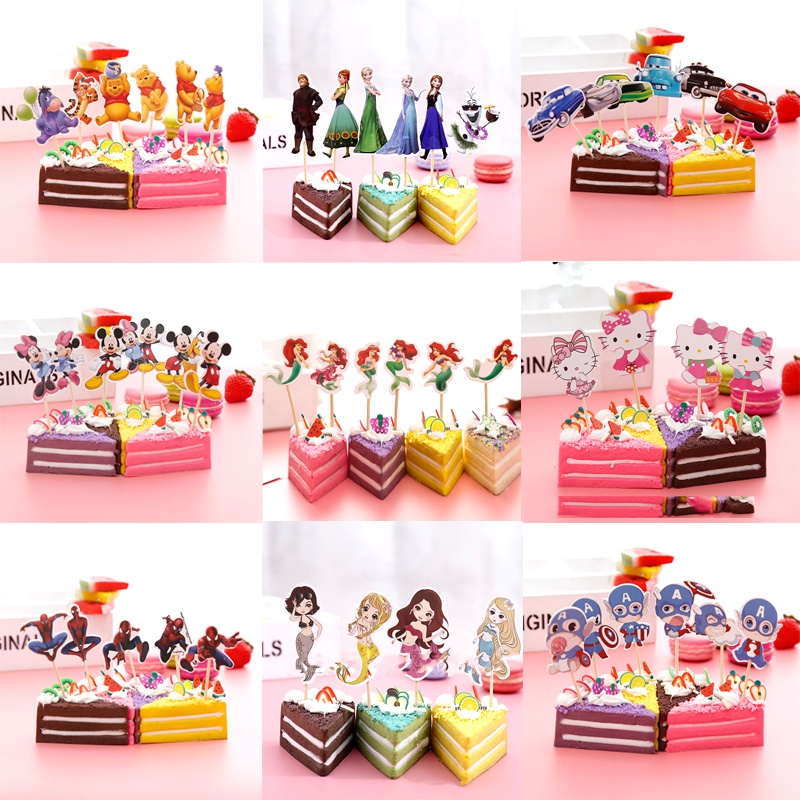 Set 24 Que Cắm Trang Trí Bánh Hình Mickey/Minnie/Người Nhện/Frozen/Công Chúa Mừng Sinh Nhật Bé